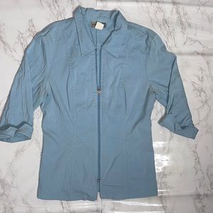 Baby blue Y2K Erica zipper down ribbed shirt